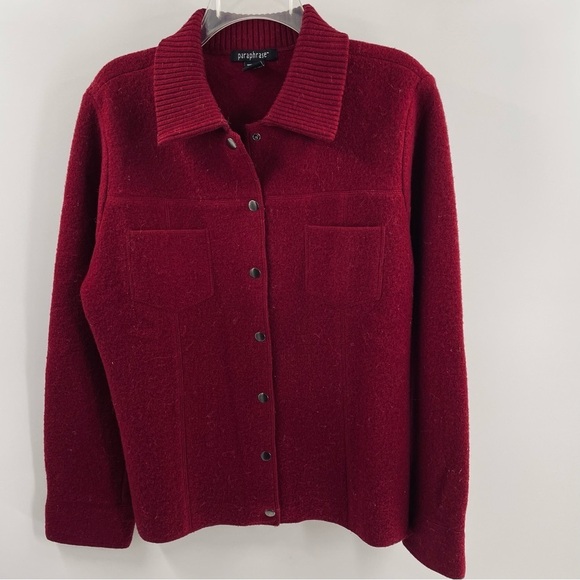 Paraphrase 100% Boiled Wool Burgundy Snap Knit Collar Snap Sleeve Jacket Shacket - Picture 1 of 11